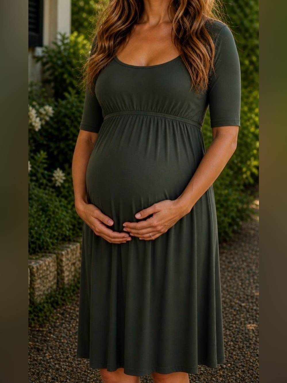 LADIES LARRIVO FOREST GREEN MATERNITY / NURSING DRESS / GOWN - S
